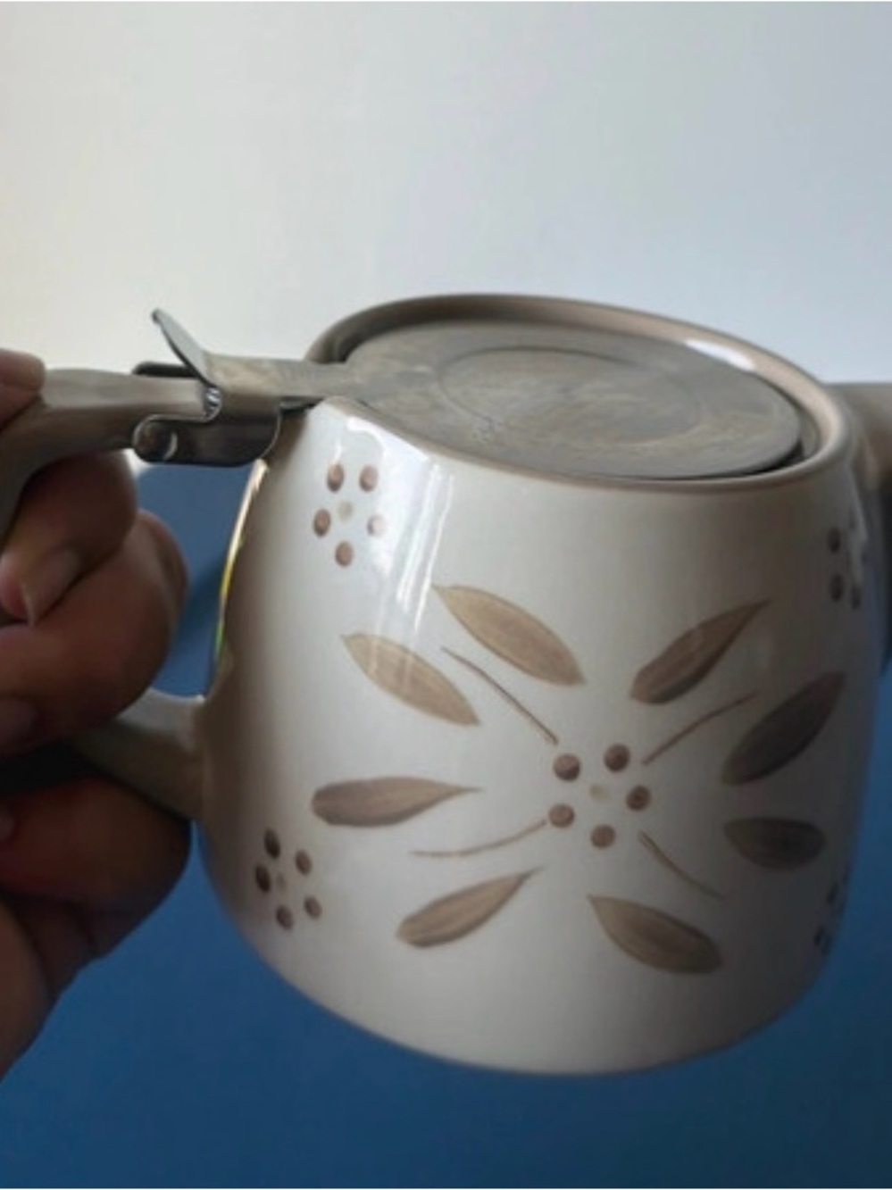 Temptations Cream Ceramic tea for one with Brown Leaf Motif